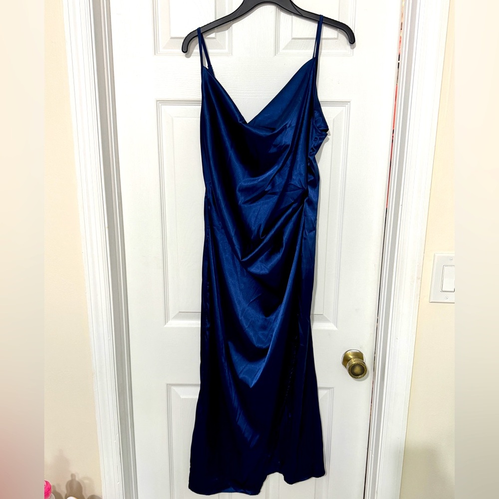 Navy Blue Satin Cocktail Dress